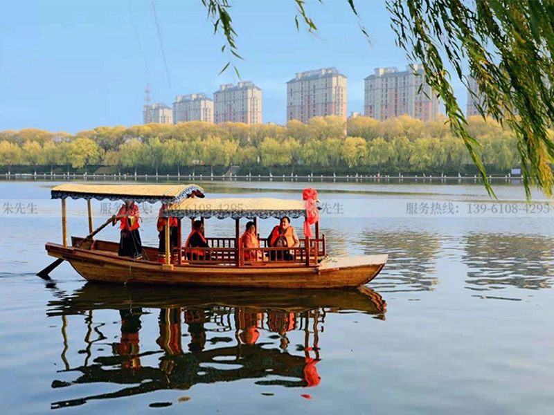 山東臨煦搖擼竹棚小木船生產 中式復古旅游接客擺渡船